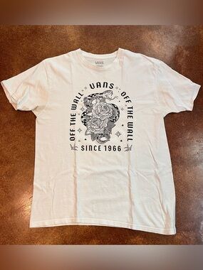 Vans White Short-Sleeve Graphic Tee with Black Floral Skull Print